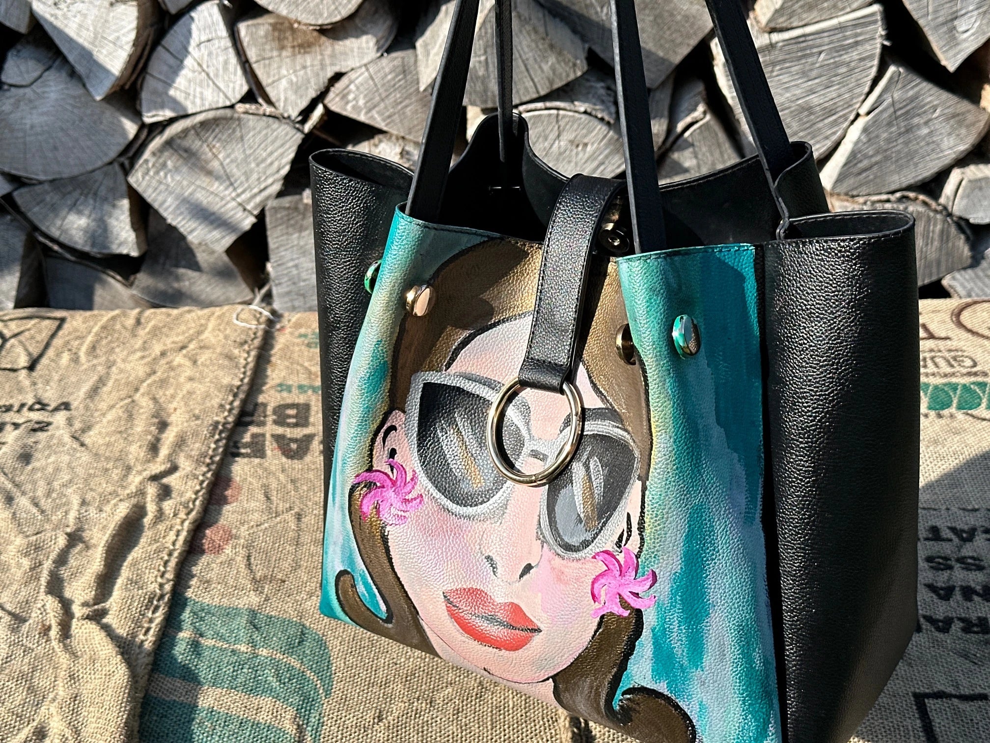 Torebka ręcznie malowana – stan idealny | 100% skóra naturalna | Autentyczna