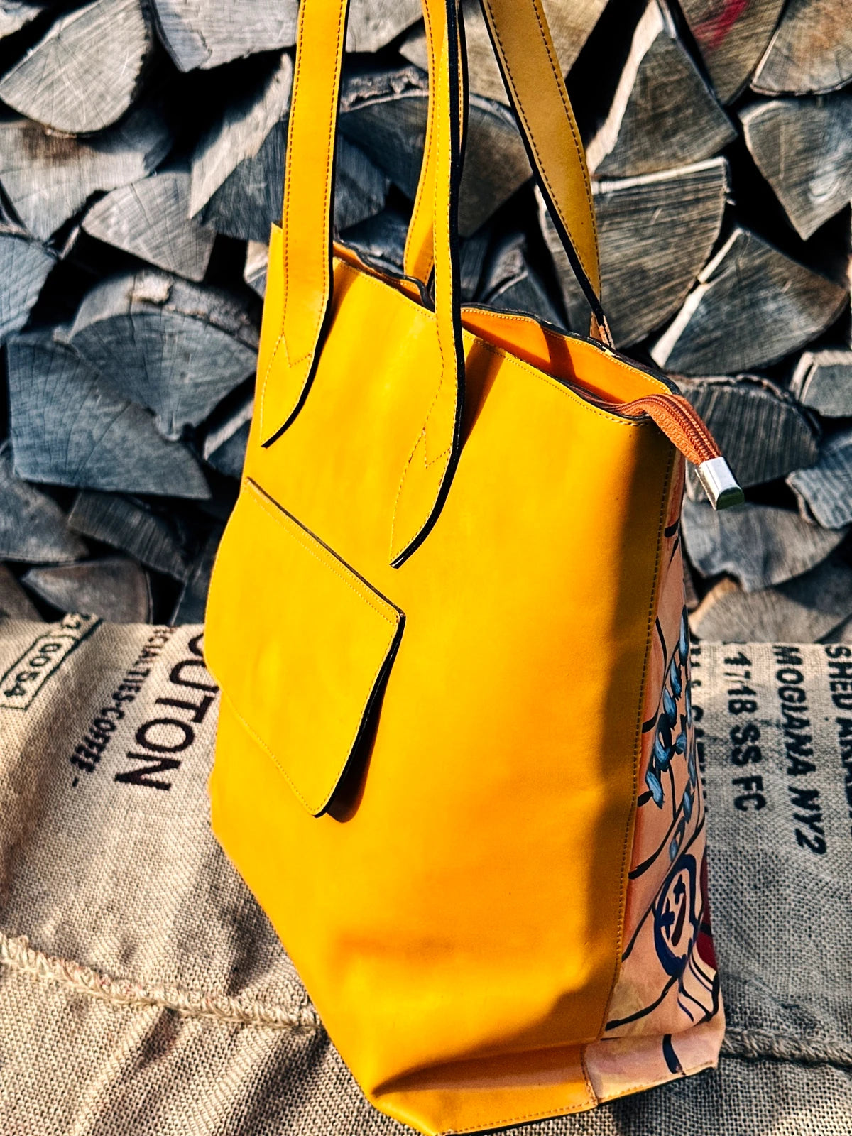 Duża torba szoperka ręcznie malowana – stan idealny | 100% skóra naturalna | Autentyczna