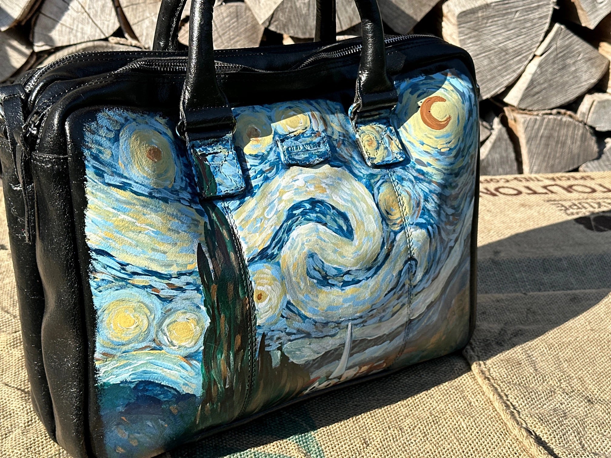 Torba na laptopa – ręcznie malowana | 100% skóra naturalna | Stan idealny