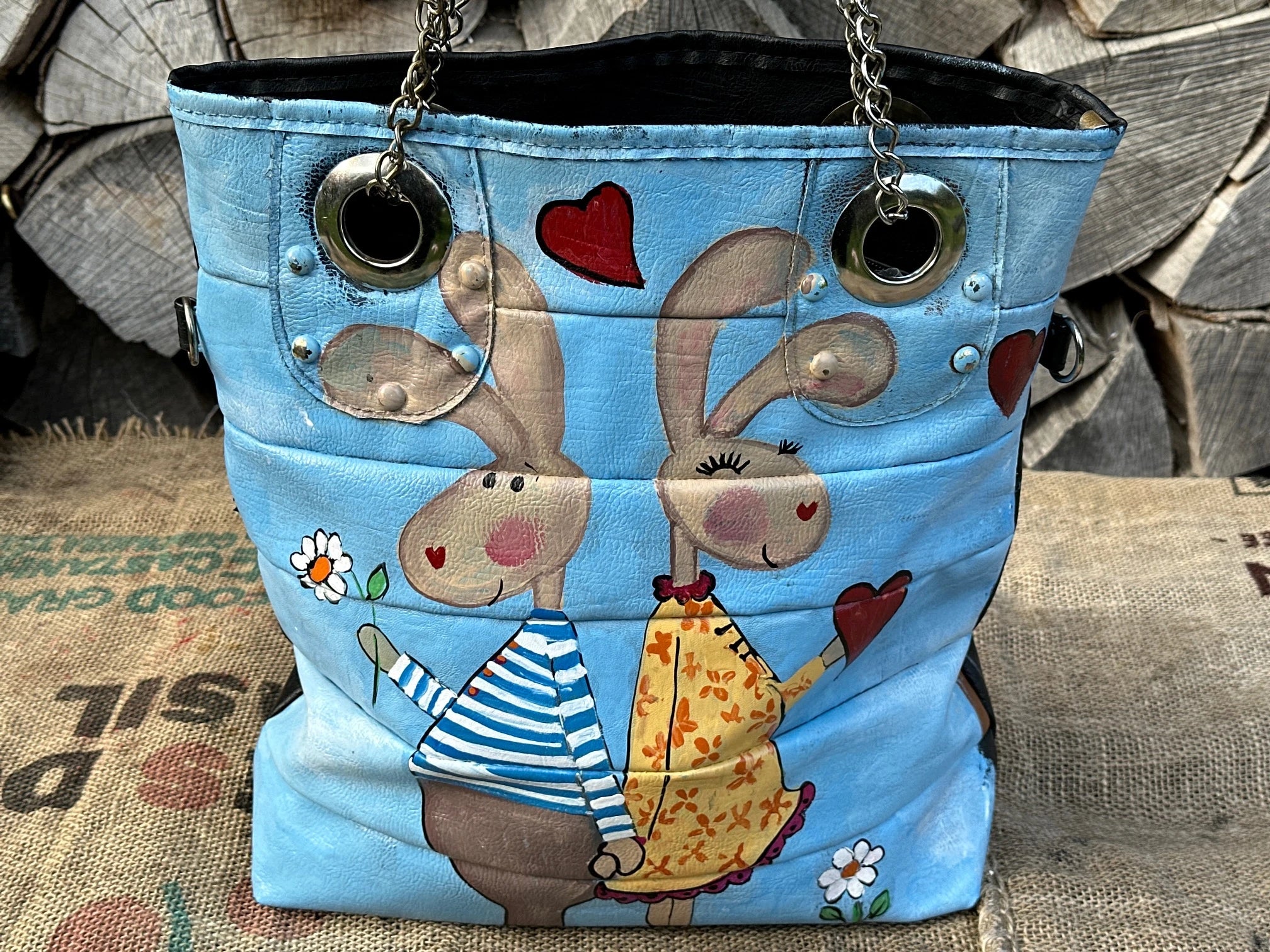 Duża torba ręcznie malowana – stan idealny | 100% skóra naturalna | Autentyczna