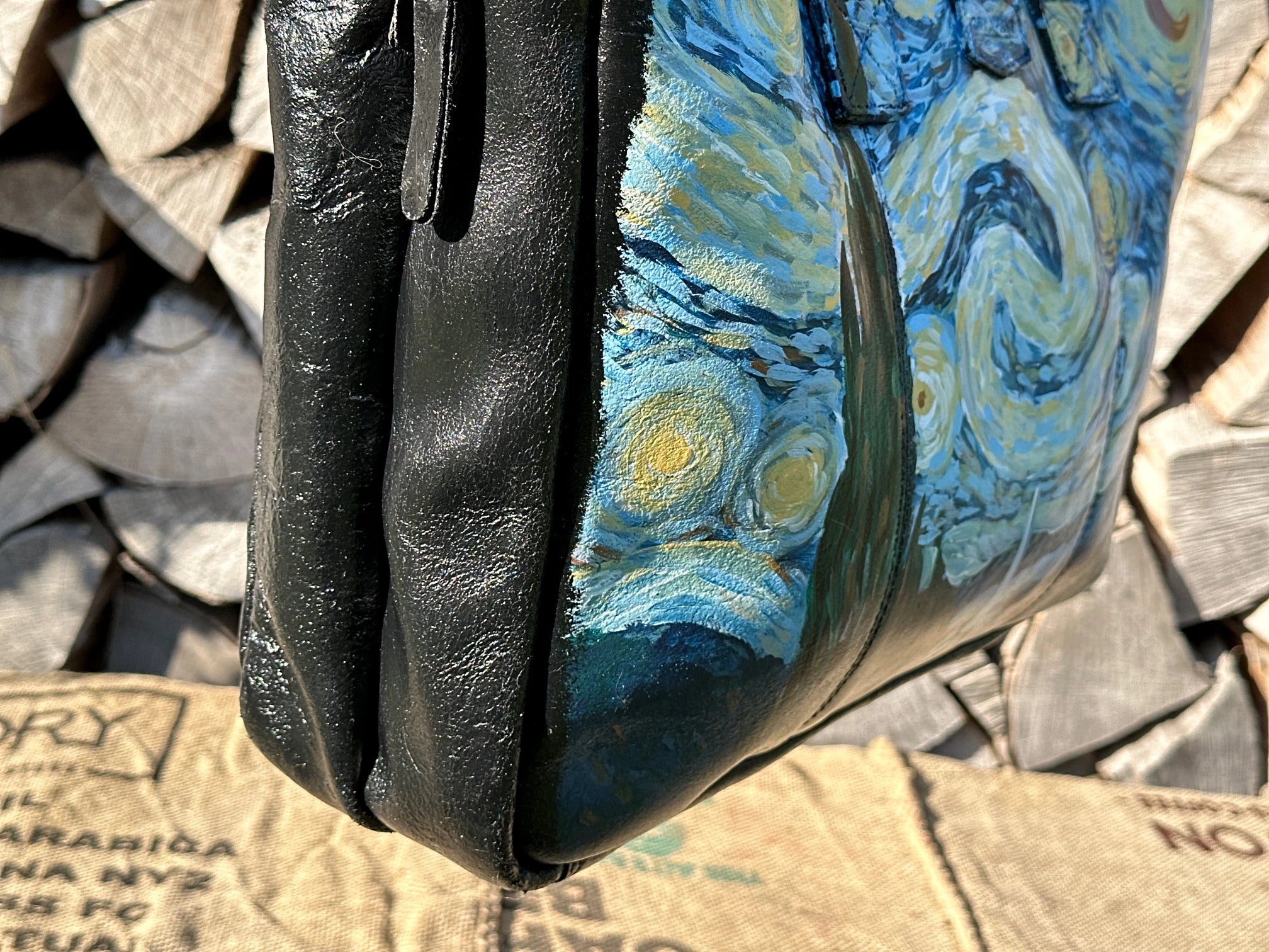 Torba na laptopa – ręcznie malowana | 100% skóra naturalna | Stan idealny