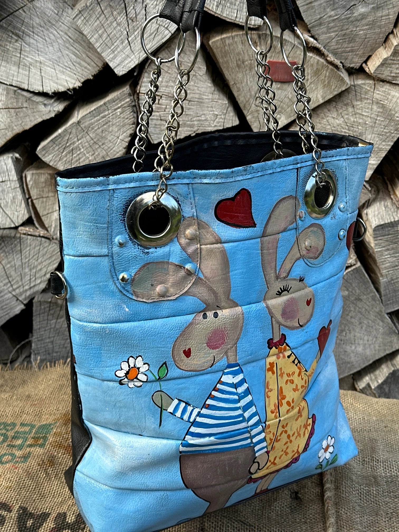 Duża torba ręcznie malowana – stan idealny | 100% skóra naturalna | Autentyczna