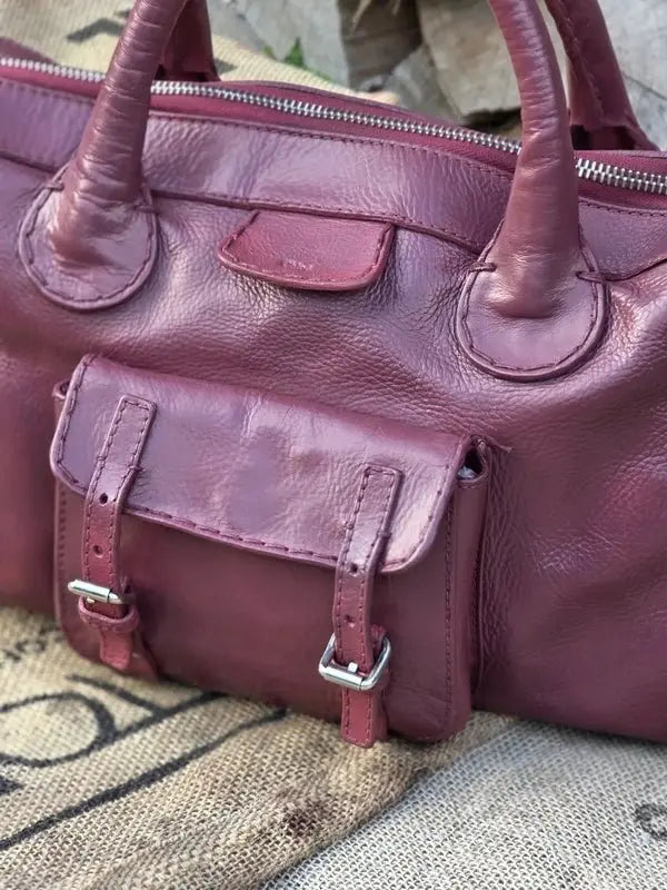 Chloé Edith – luksusowa torebka do ręki w śliwkowym kolorze | 100% skóra naturalna | po profesjonalnej renowacji - karenlike.com