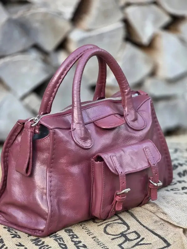 Chloé Edith – luksusowa torebka do ręki w śliwkowym kolorze | 100% skóra naturalna | po profesjonalnej renowacji - karenlike.com