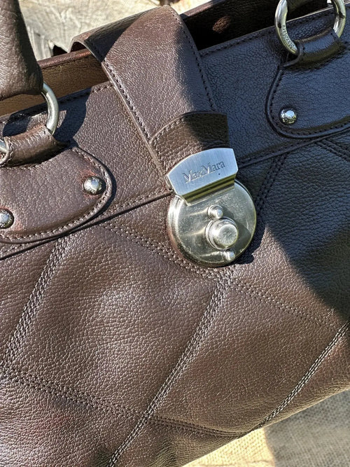 Czekoladowa Torebka Max Mara Vintage Kuferek – Skórzana 100% Oryginał | Stan Idealny Po Renowacji Koloru - karenlike.com