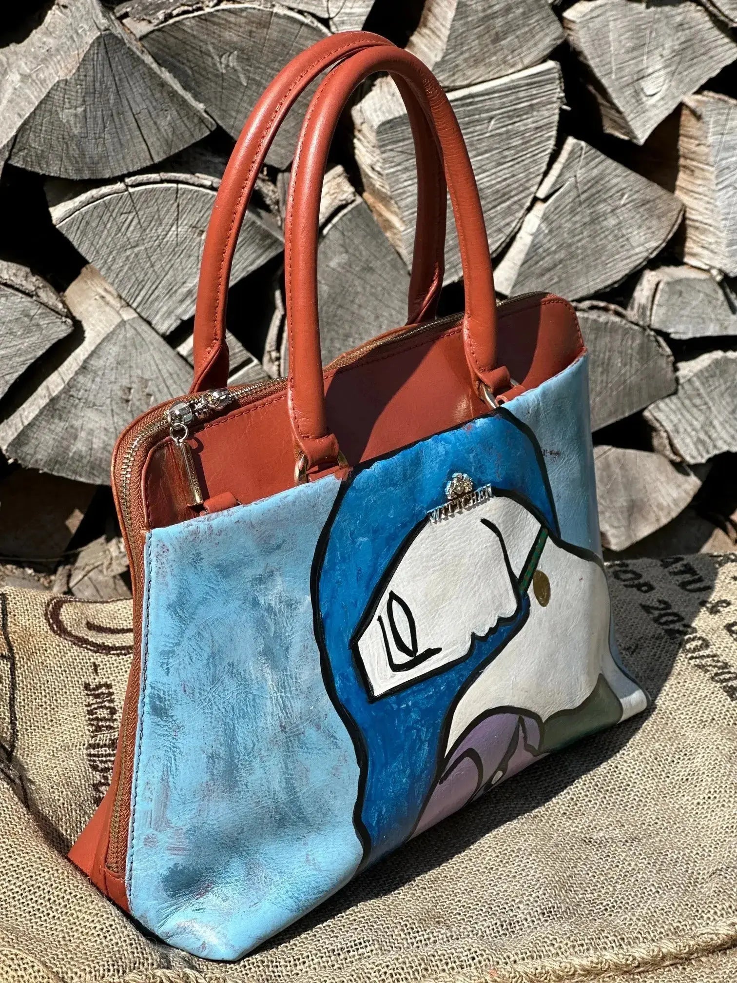 Duża torba ręcznie malowana – stan idealny | 100% skóra naturalna | Autentyczna - karenlike.com