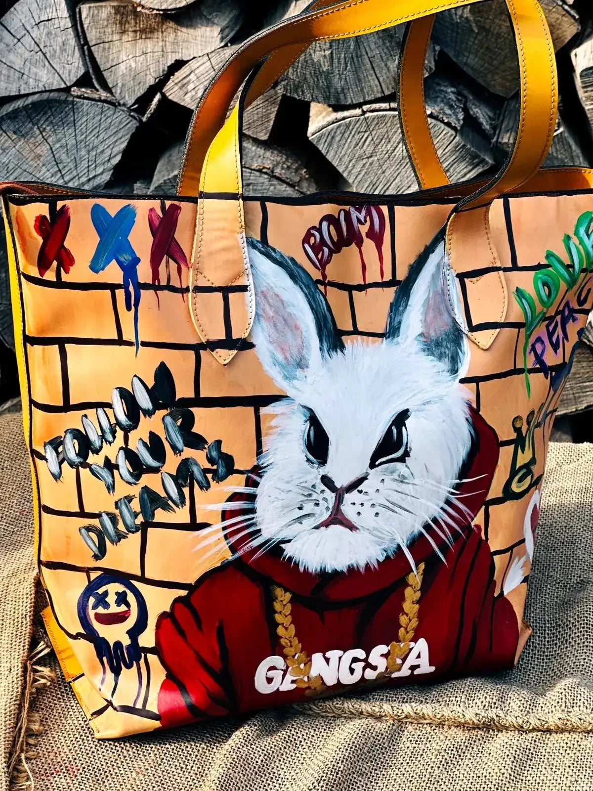 Duża torba szoperka ręcznie malowana – stan idealny | 100% skóra naturalna | Autentyczna - karenlike.com