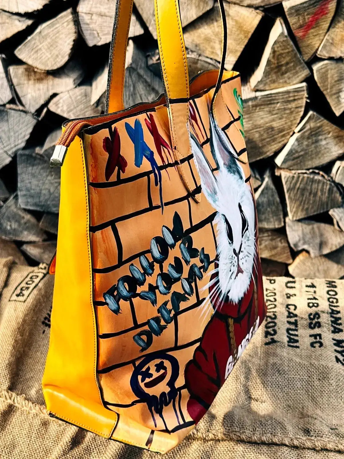 Duża torba szoperka ręcznie malowana – stan idealny | 100% skóra naturalna | Autentyczna - karenlike.com