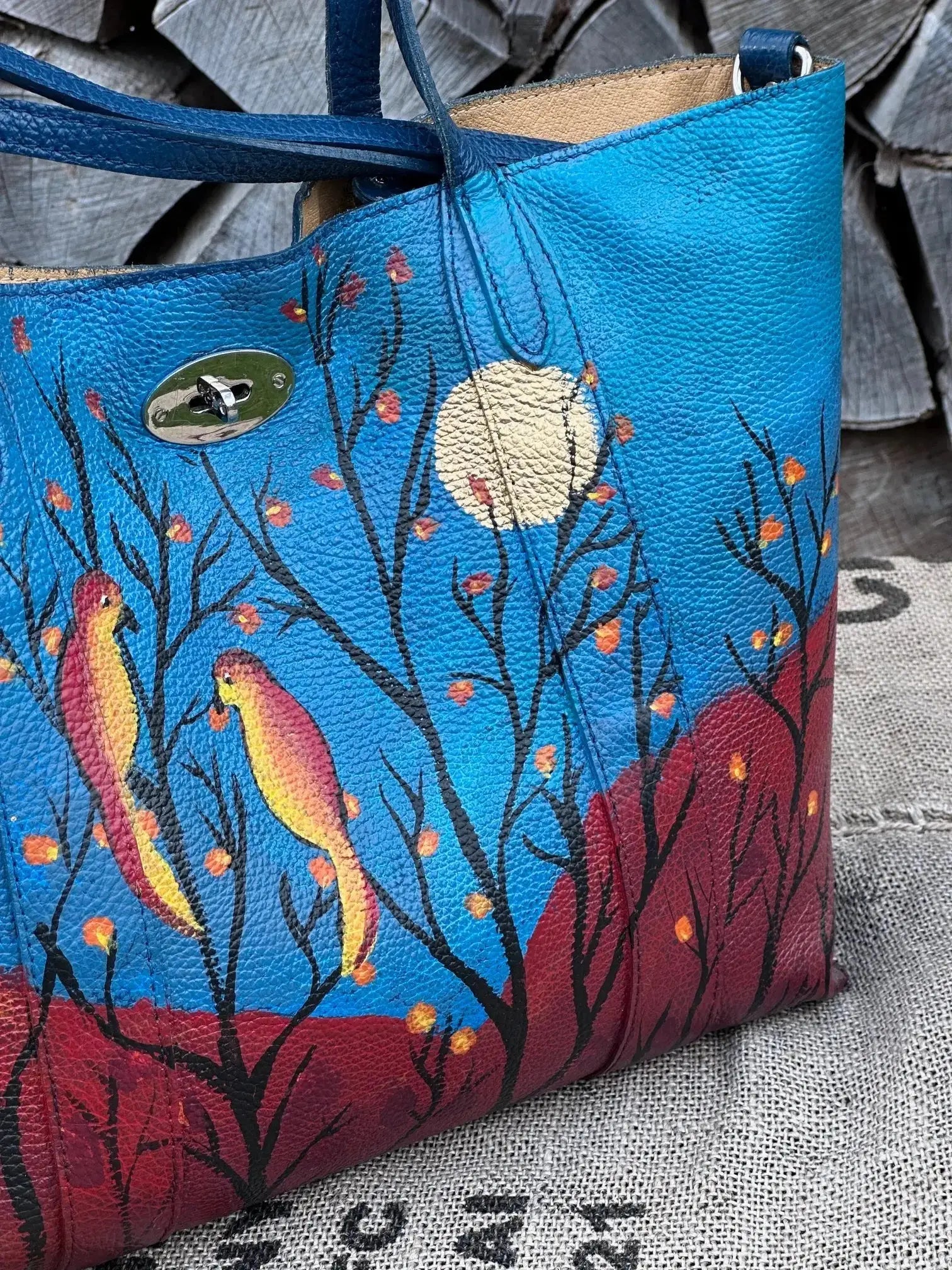 Duża torebka szoperka – ręcznie malowana | stan idealny | 100% skóra naturalna - karenlike.com