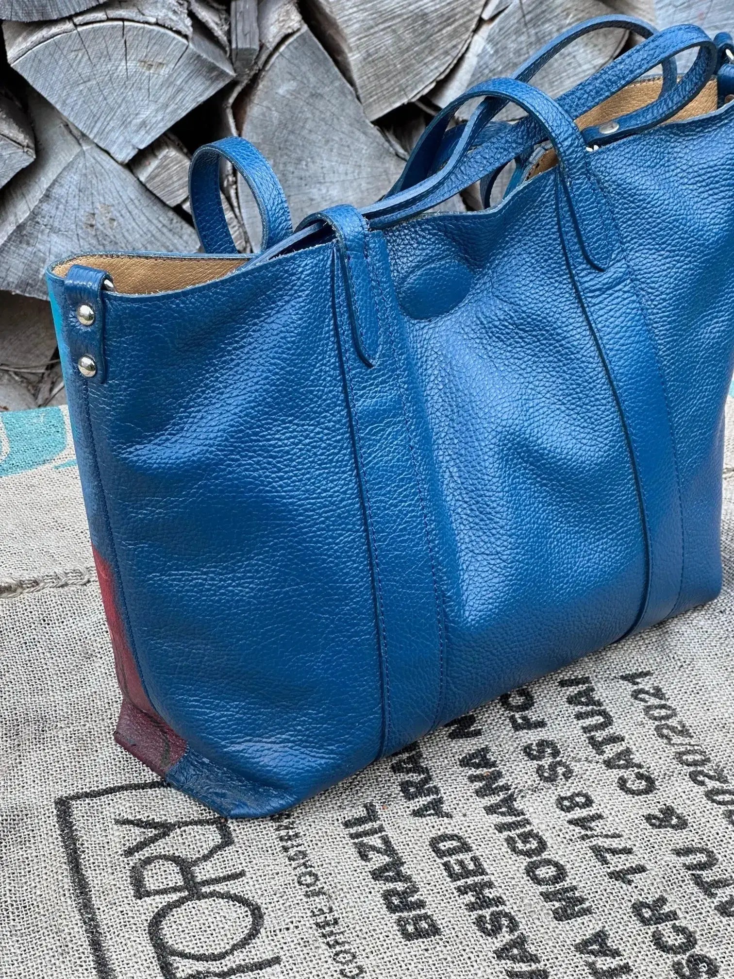 Duża torebka szoperka – ręcznie malowana | stan idealny | 100% skóra naturalna - karenlike.com