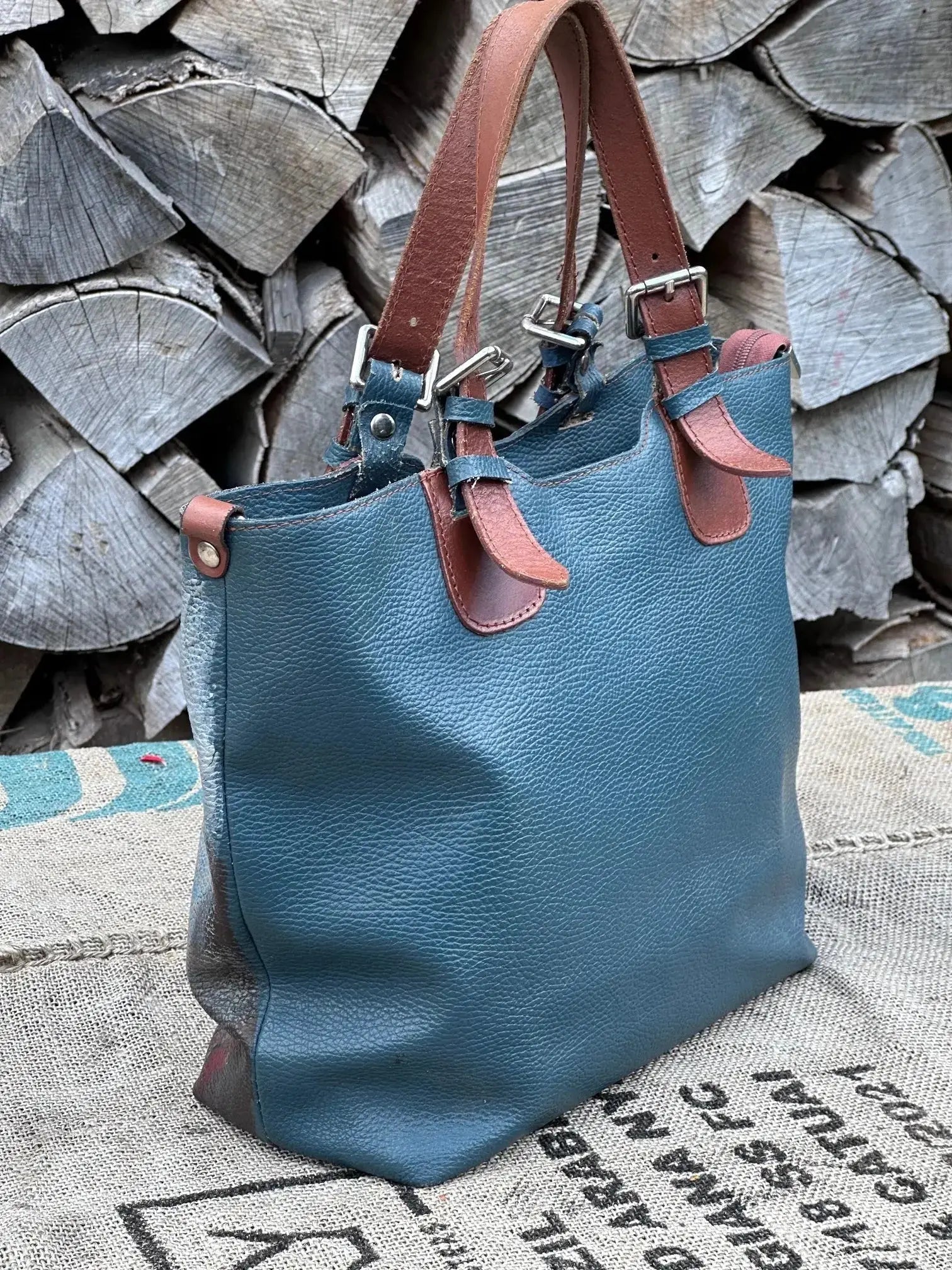 Duża torebka szoperka – ręcznie malowana | stan idealny | 100% skóra naturalna - karenlike.com