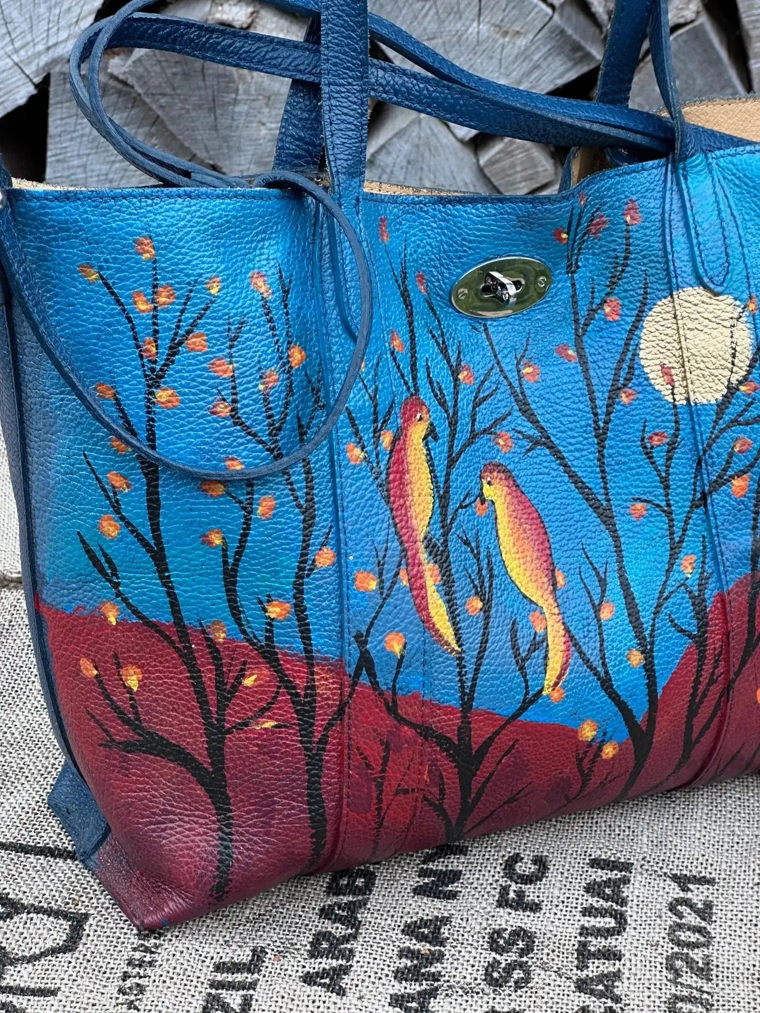 Duża torebka szoperka – ręcznie malowana | stan idealny | 100% skóra naturalna - karenlike.com
