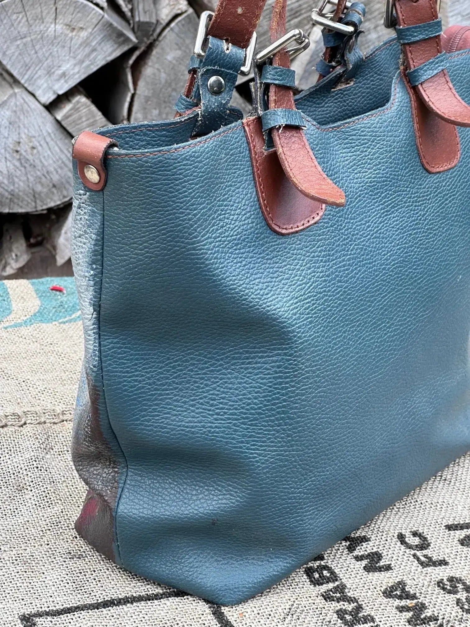 Duża torebka szoperka – ręcznie malowana | stan idealny | 100% skóra naturalna - karenlike.com