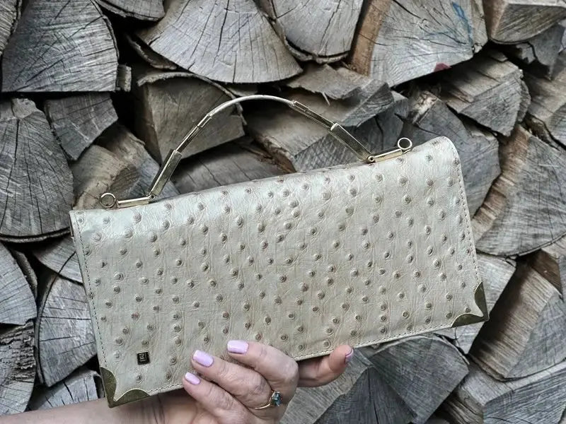 Kopertówka Pierre Cardin Vintage Lata 1990 Skóra Strusia Stan Idealny - karenlike.com