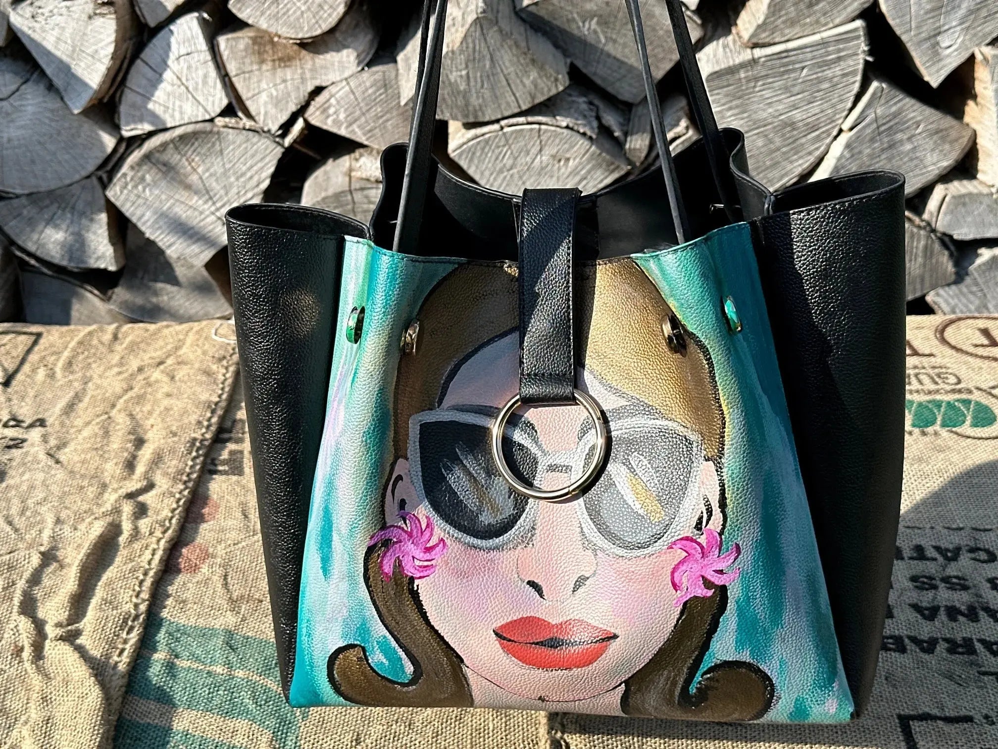 Torebka ręcznie malowana – stan idealny | 100% skóra naturalna | Autentyczna - karenlike.com