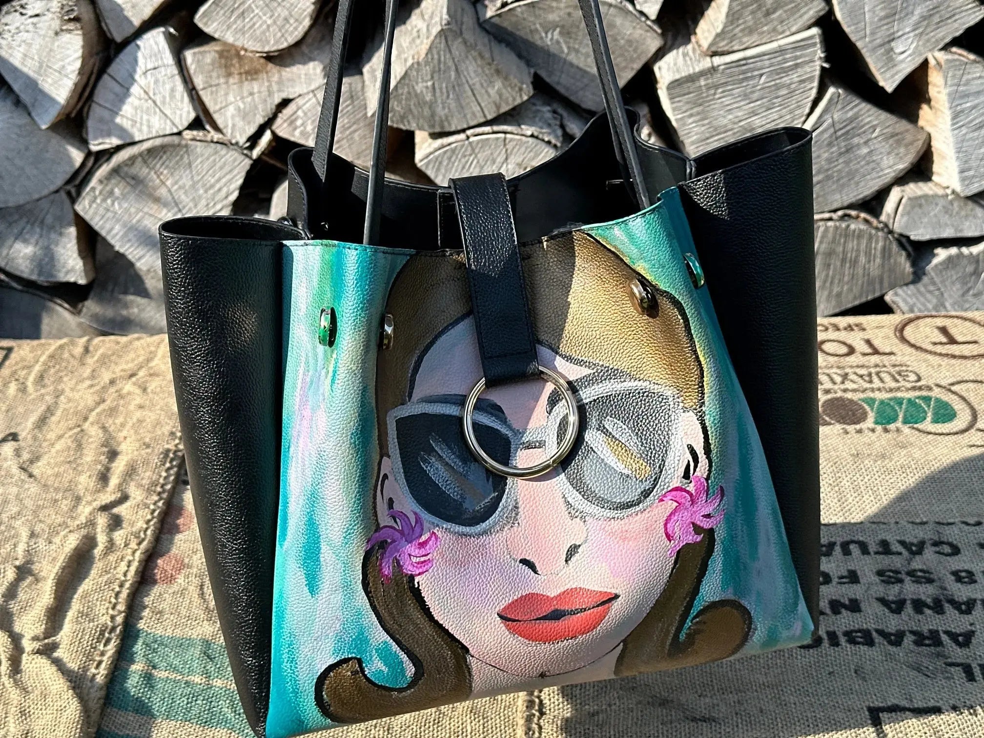 Torebka ręcznie malowana – stan idealny | 100% skóra naturalna | Autentyczna - karenlike.com