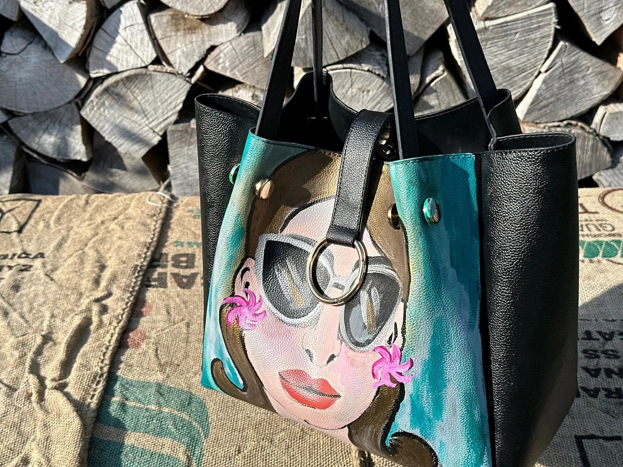 Torebka ręcznie malowana – stan idealny | 100% skóra naturalna | Autentyczna - karenlike.com