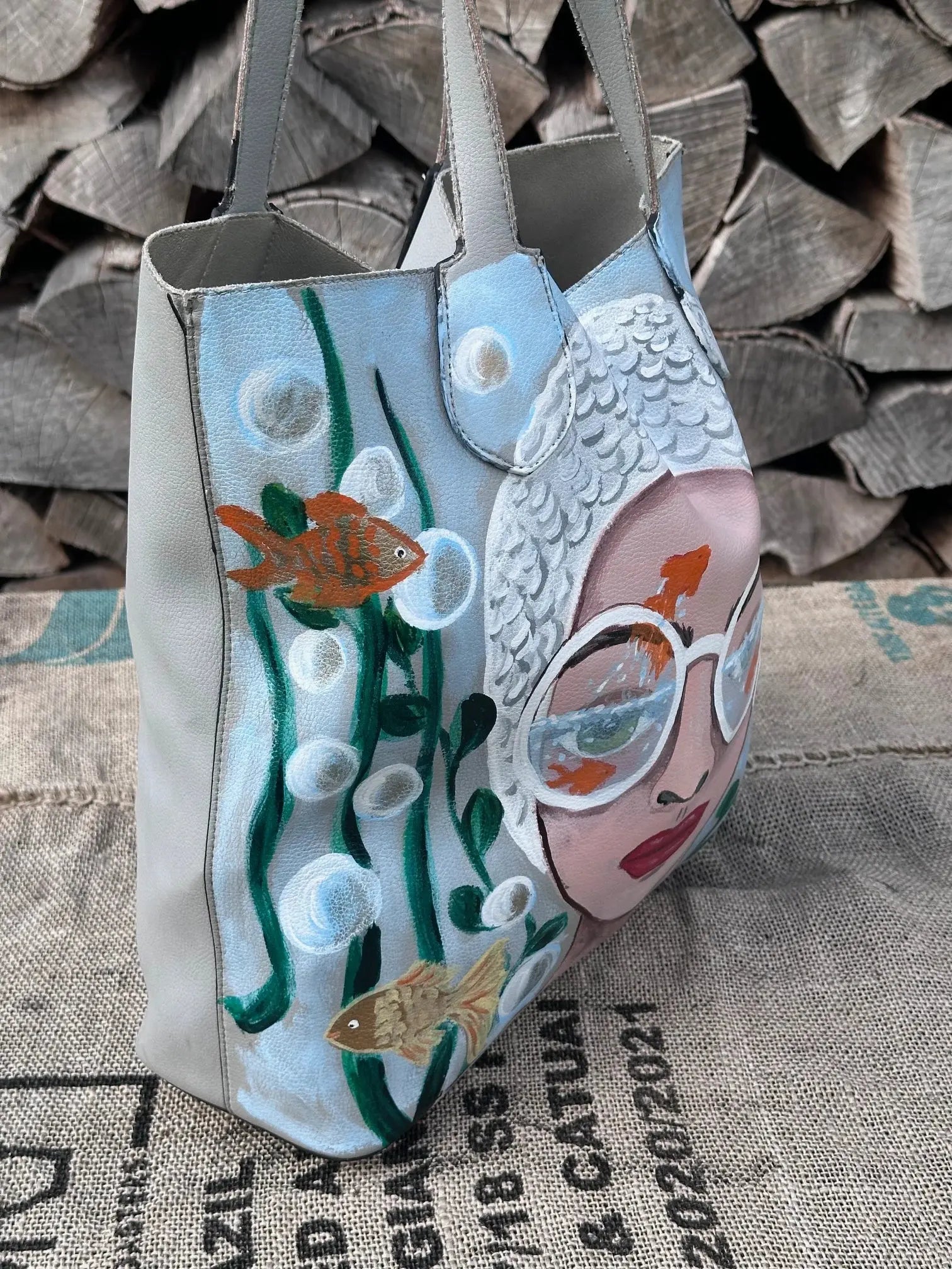 Torebka worek – ręcznie malowana | stan idealny | 100% skóra naturalna - karenlike.com
